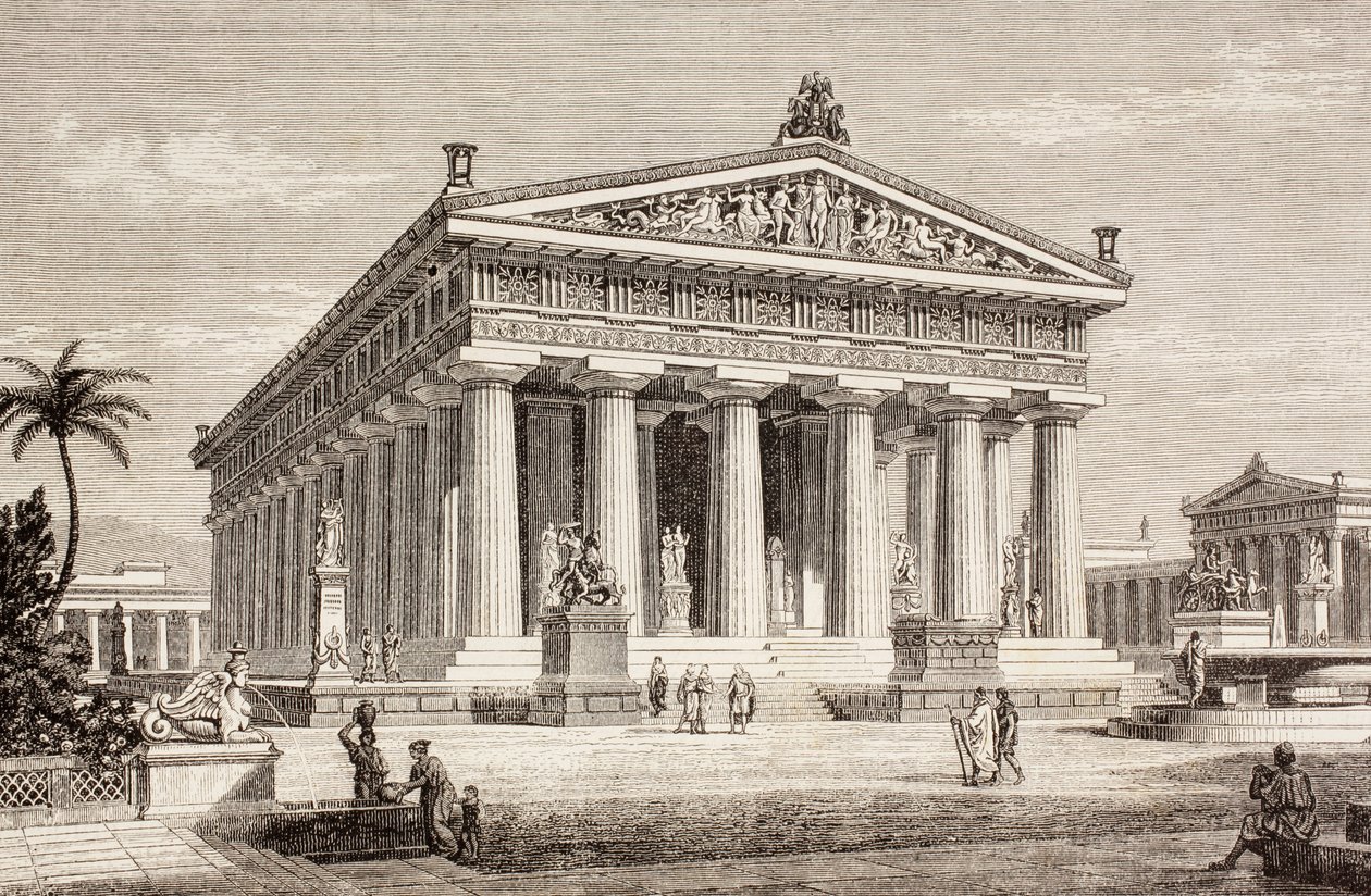 A impressão artística do Templo de Poseidon, Paestum, de &39;El Mundo Ilustrado&39;, publicado em Barcelona, 1880 de European School