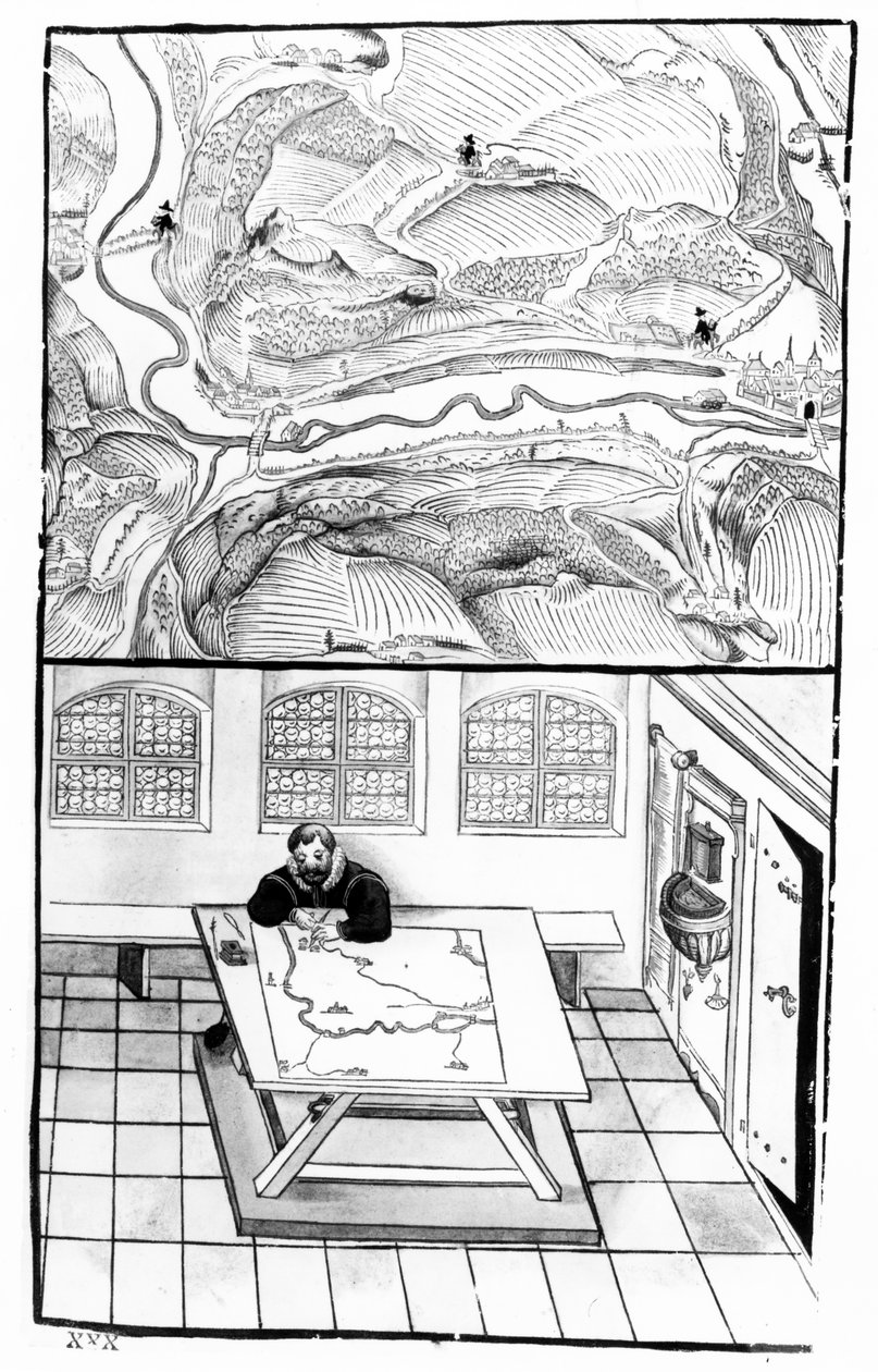 Cartógrafo no trabalho (caneta e tinta) de European School