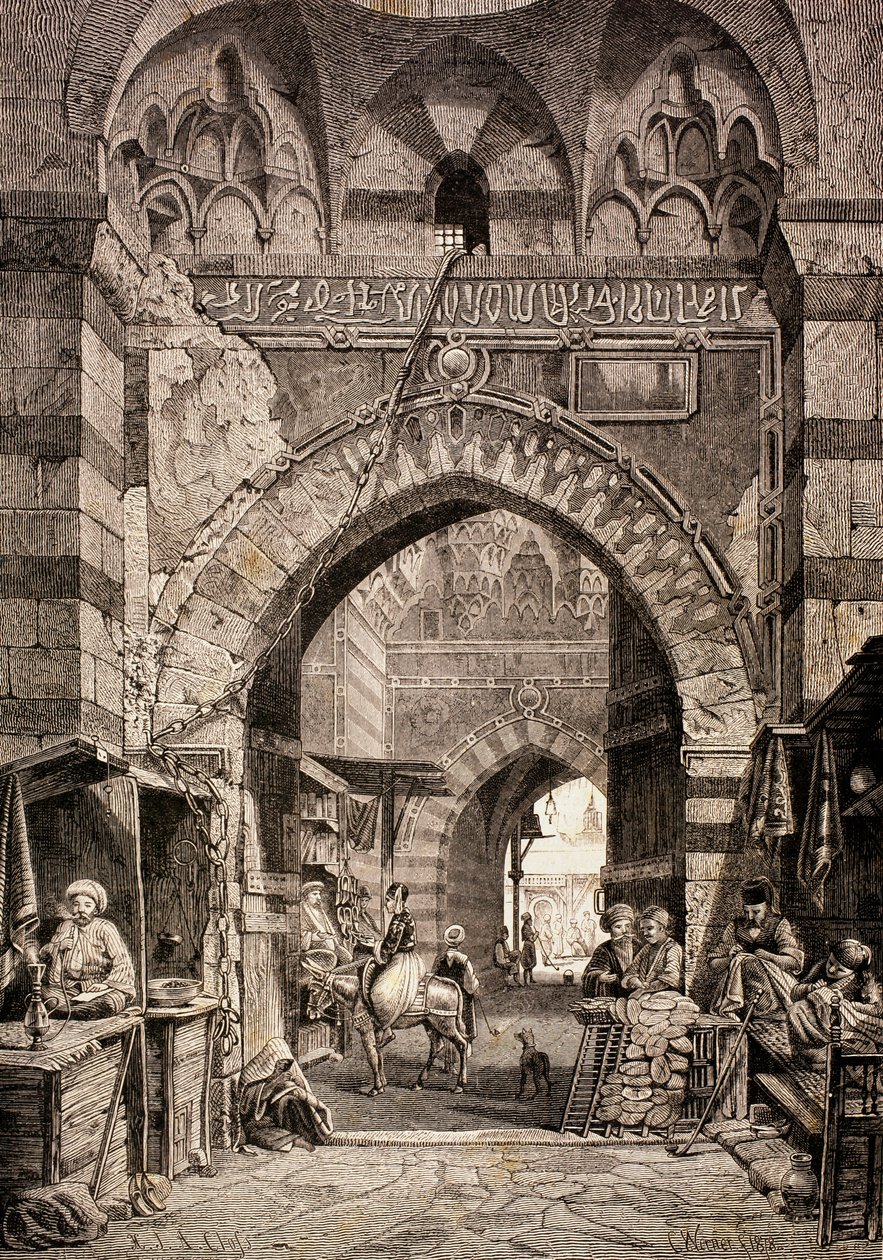 Entrada para o souk Khan el-Khalili no Cairo, no século 19, de "El Mundo Ilustrado", publicado em Barcelona, 1880 de European School