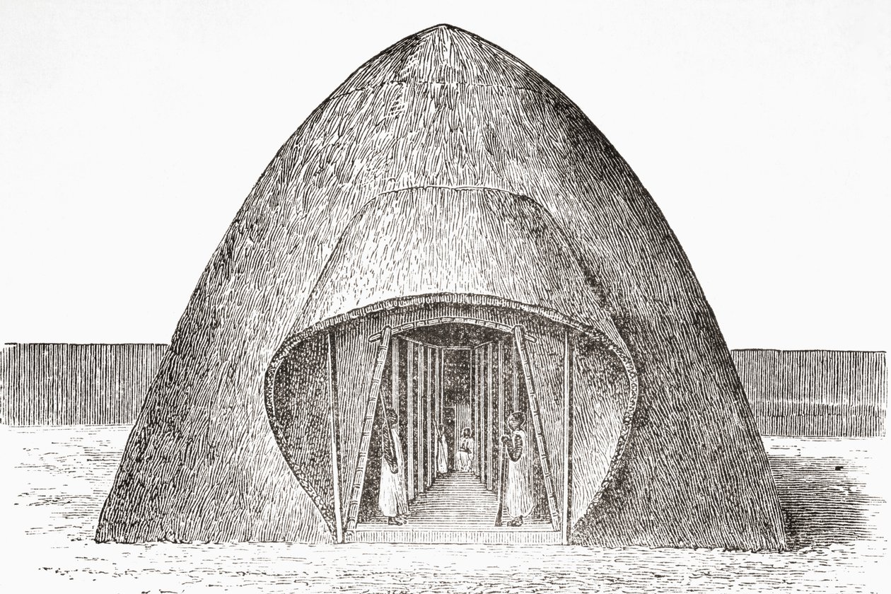 A sala de audiências do rei M&39;tesa de Buganda durante a década de 1870, do &39;El Mundo Ilustrado&39;, publicou Barcelona, 1880 de European School