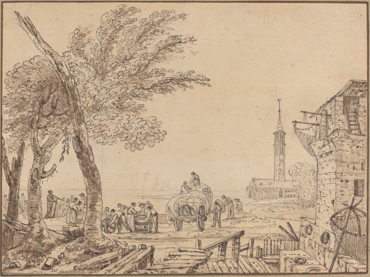 Vista de um Porto de European 18th Century