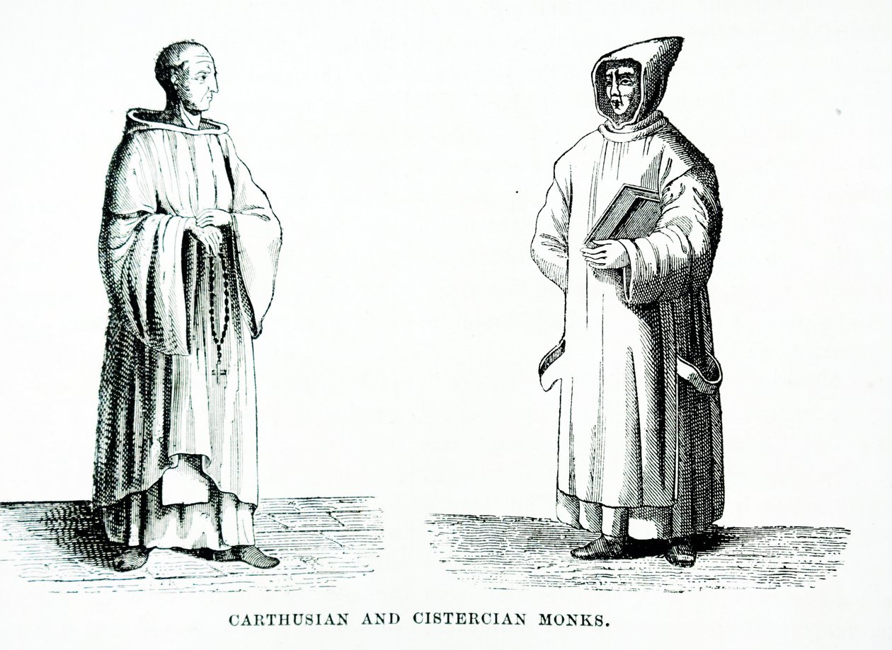 Um monge cartuxo e cisterciense (gravura) de European School