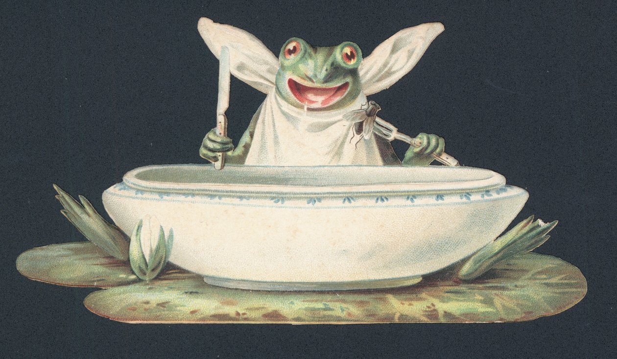 Uma rã a comer uma mosca (litografia a cores) de European School