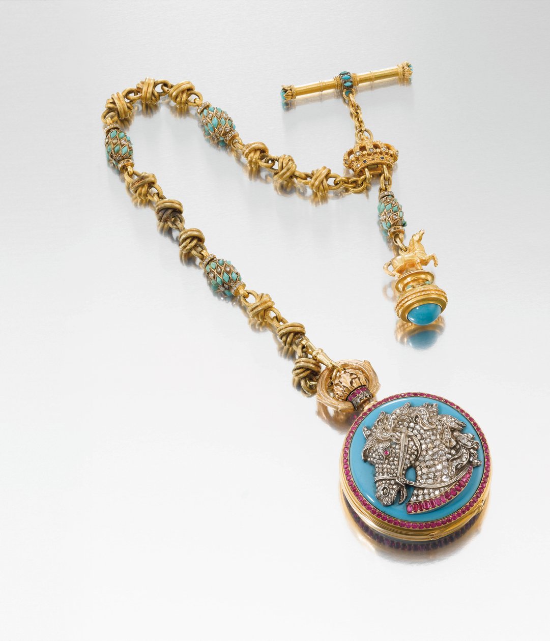 Um relógio de apresentação extremamente fino e historicamente interessante, com corrente combinada e fob seal, feito para o rei Ludwig II da Baviera, c.1880 de European School