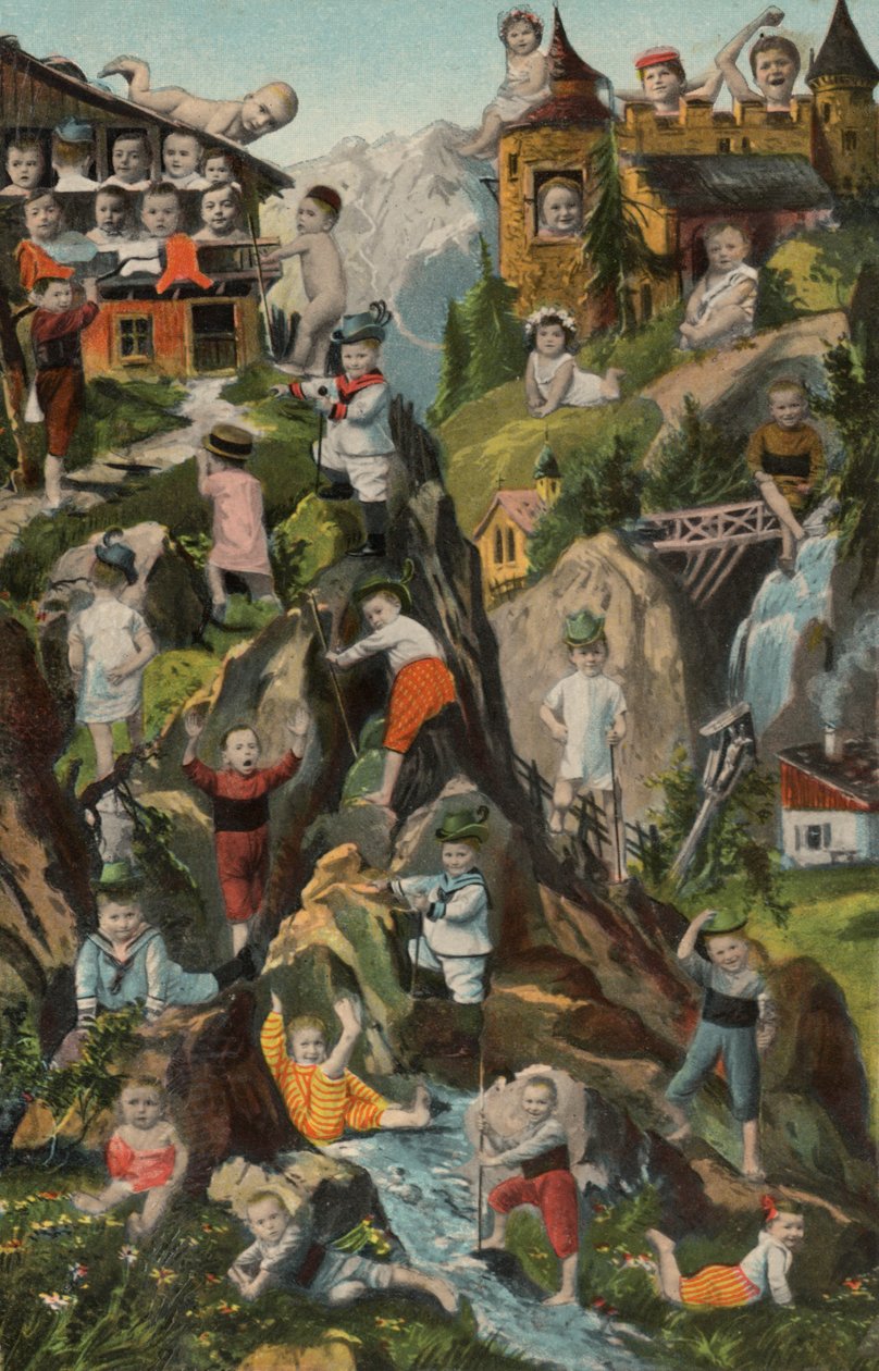 Bebés nas montanhas (litografia a cores) de European School