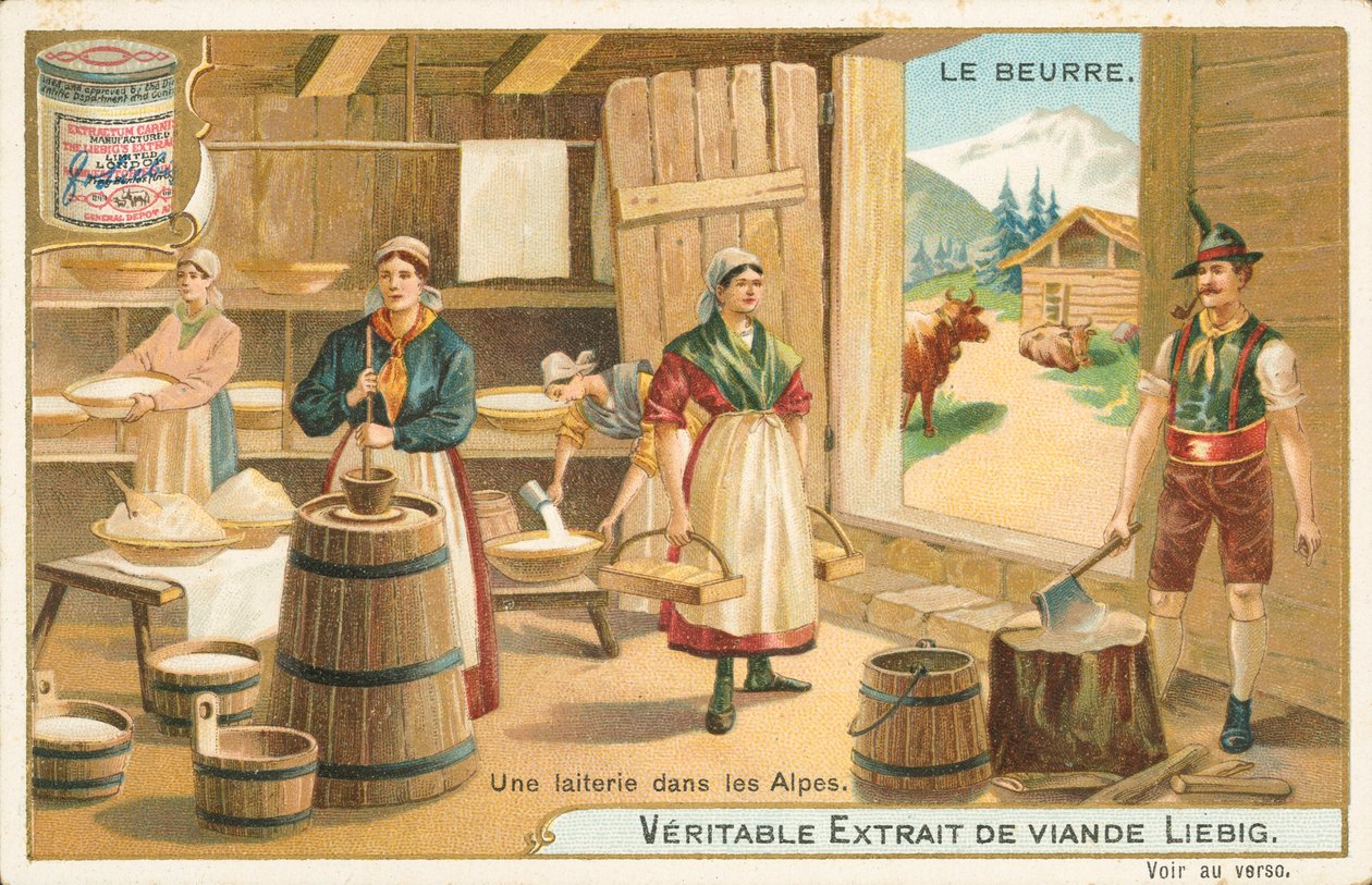 Manteiga, cartão Liebig, início do século XX (cromo) de European School