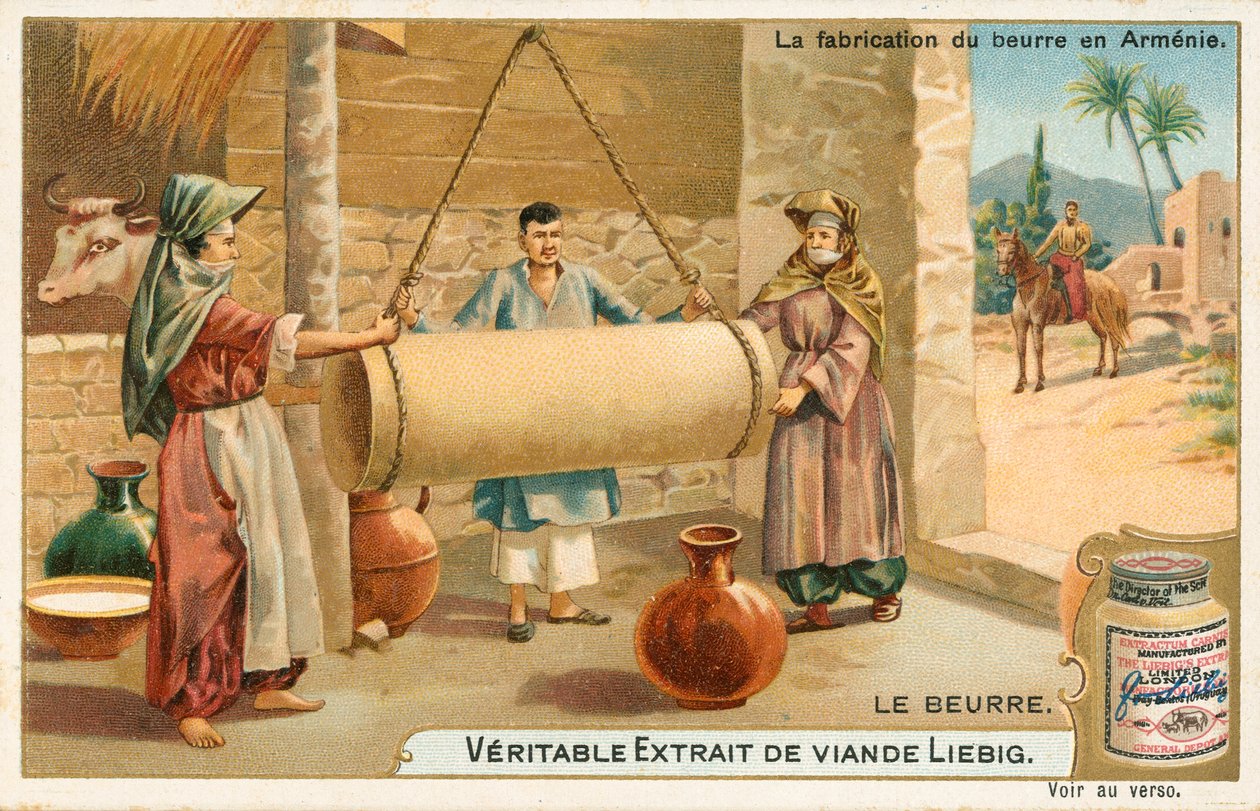 Manteiga, cartão Liebig, início do século XX (cromo) de European School