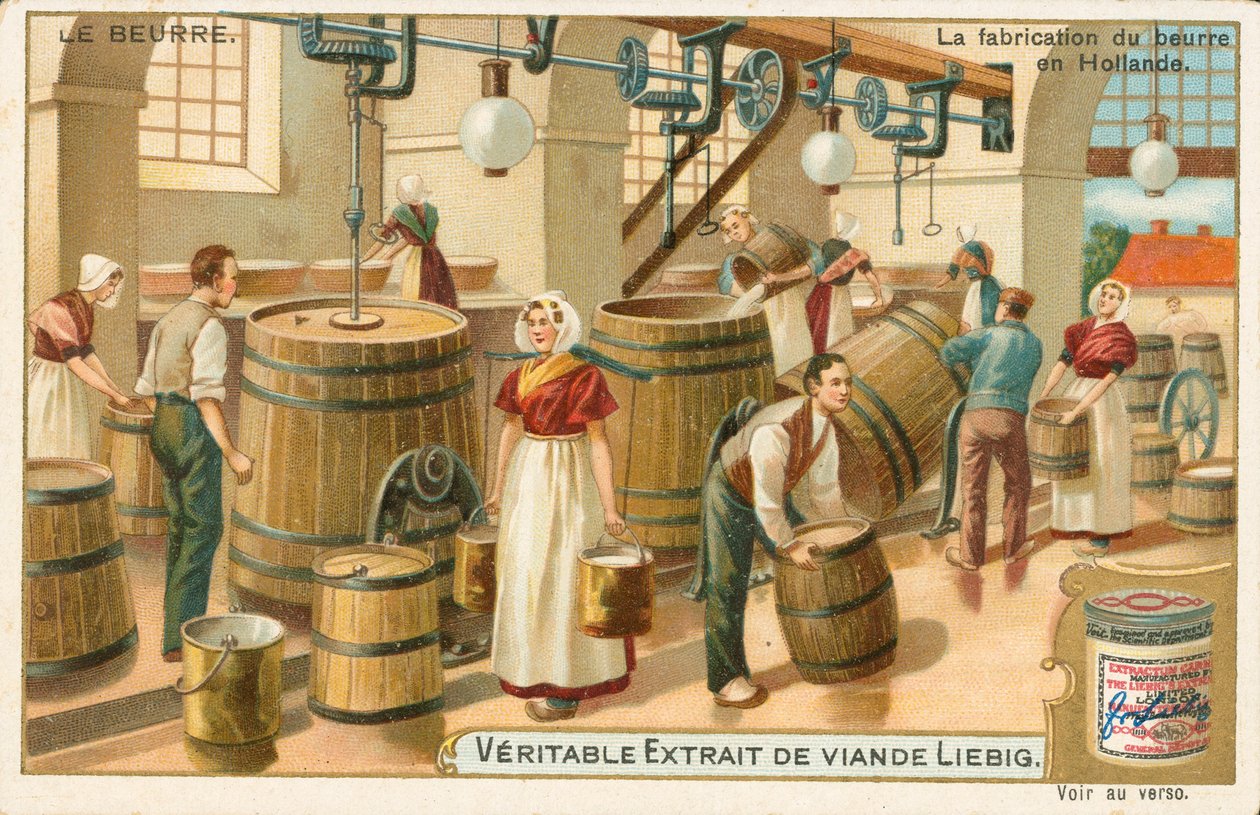 Manteiga, cartão Liebig, início do século XX (cromo) de European School
