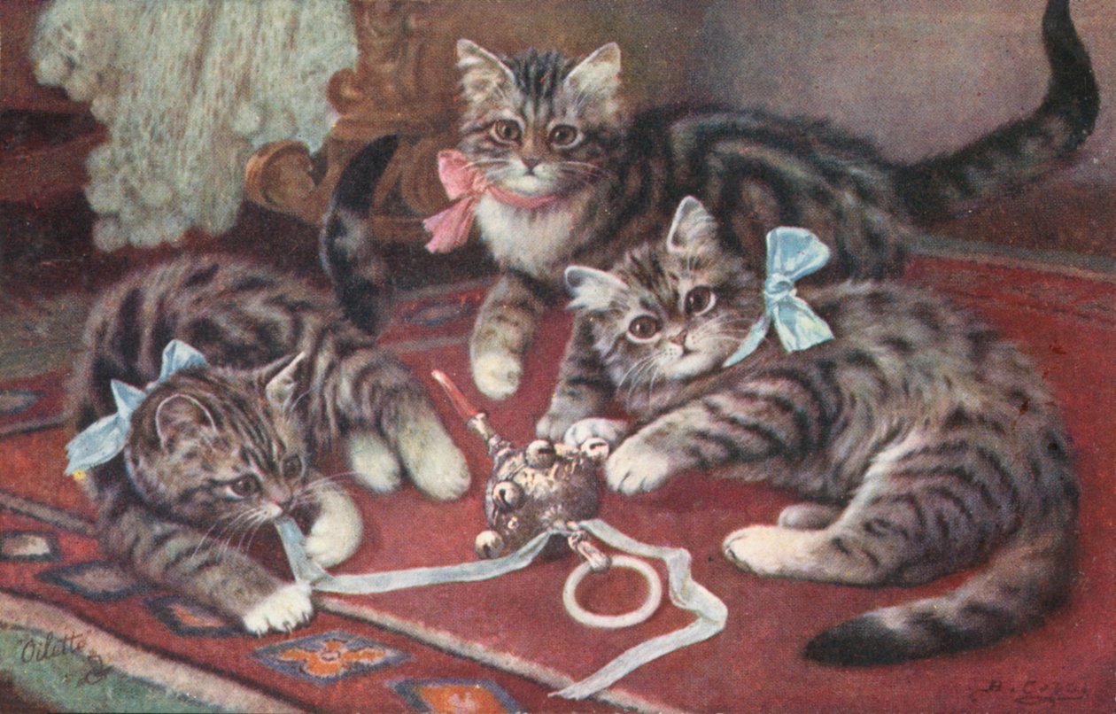 Postal de gato (litografia a cores) de European School