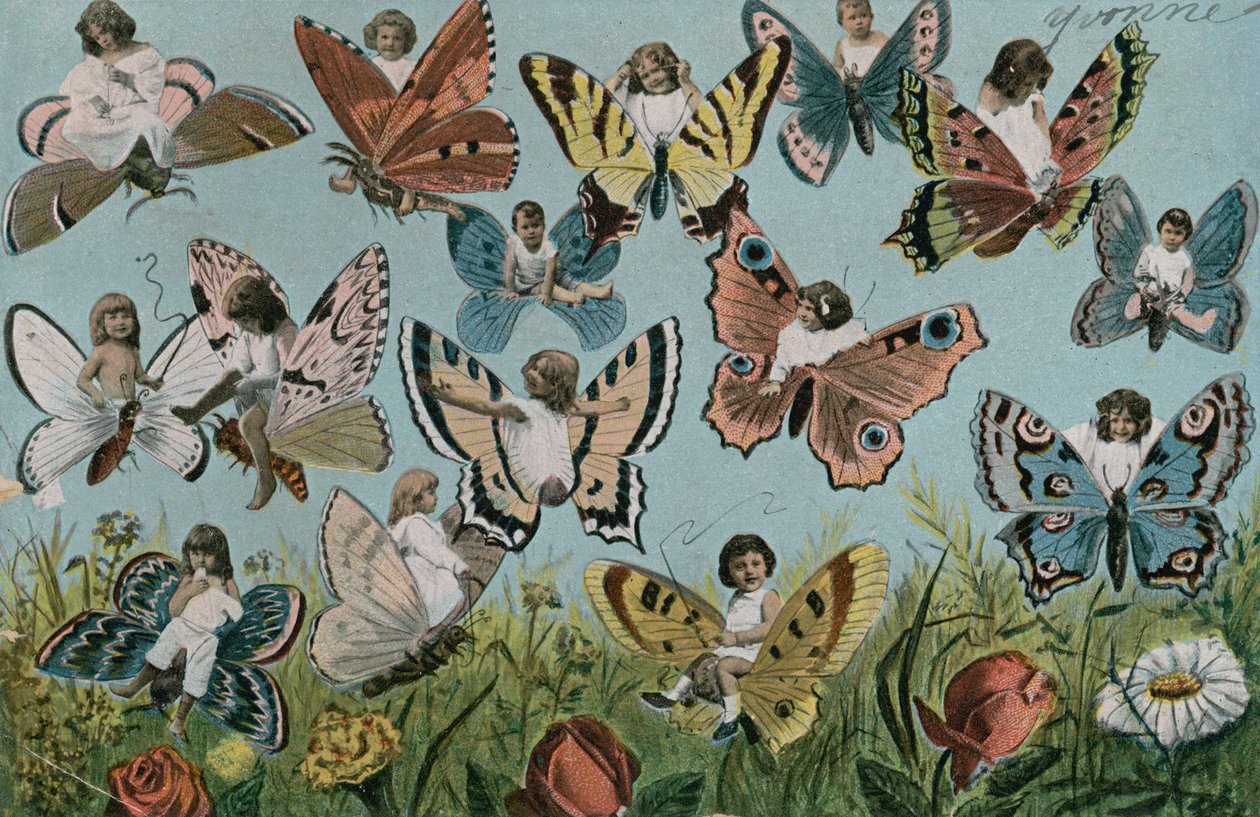 Crianças como borboletas (litografia a cores) de European School