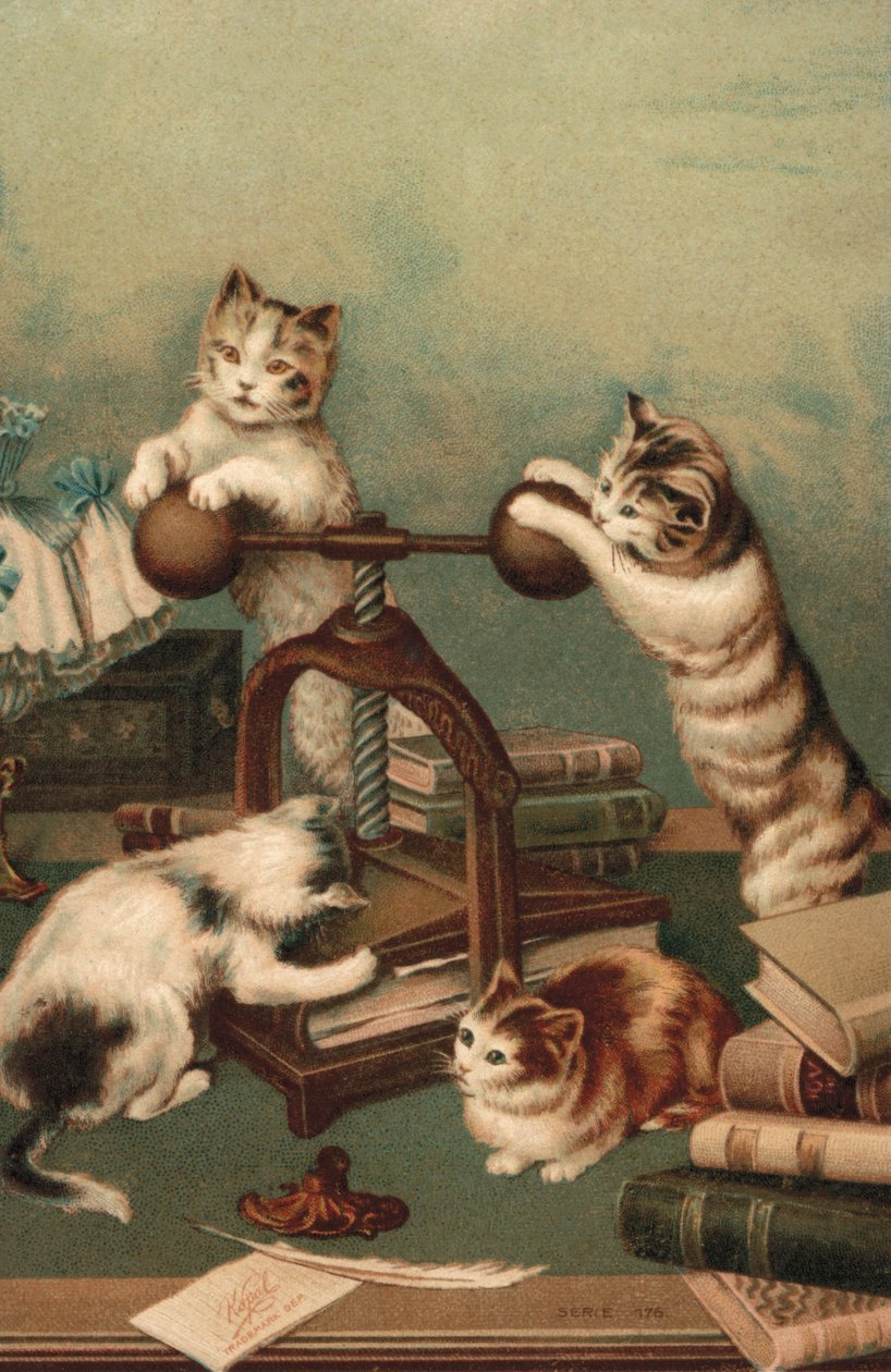 Gatos de banda desenhada, livros de prensagem (litografia a cores) de European School
