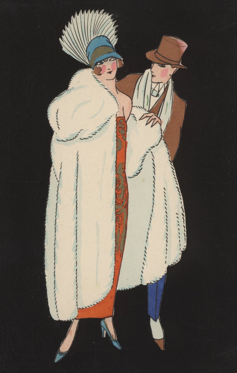 Casal com vestido elegante (litografia a cores) de European School