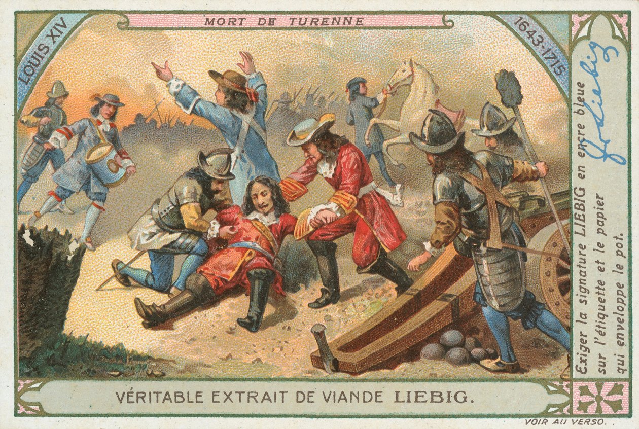 Morte de Turenne, cartão Liebig, início do século XX (cromo) de European School