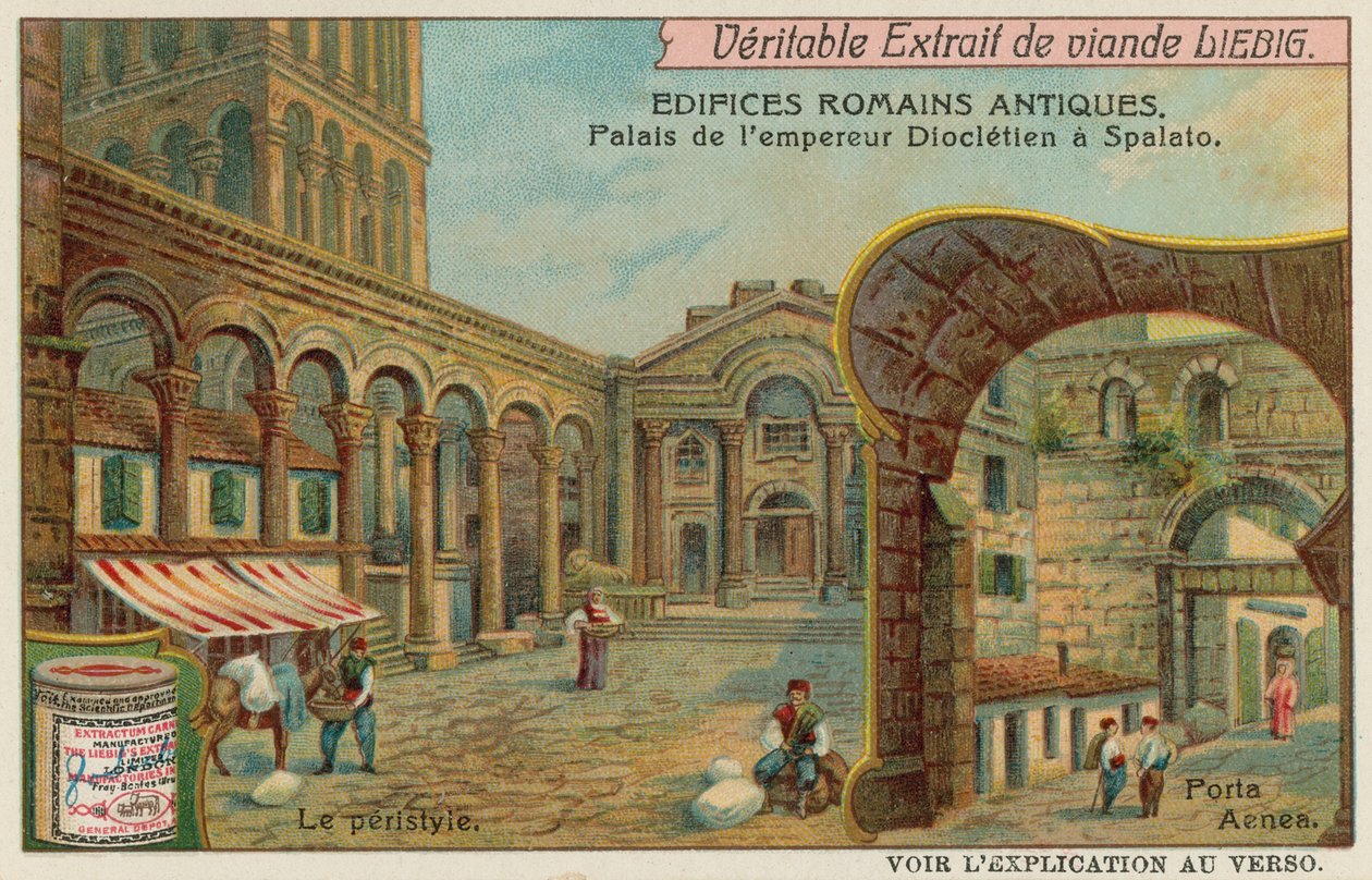 Palácio de Diocleciano em Split na Croácia com pormenor da Colunata e da Porta do Mar do Sul (cromolitho) de European School