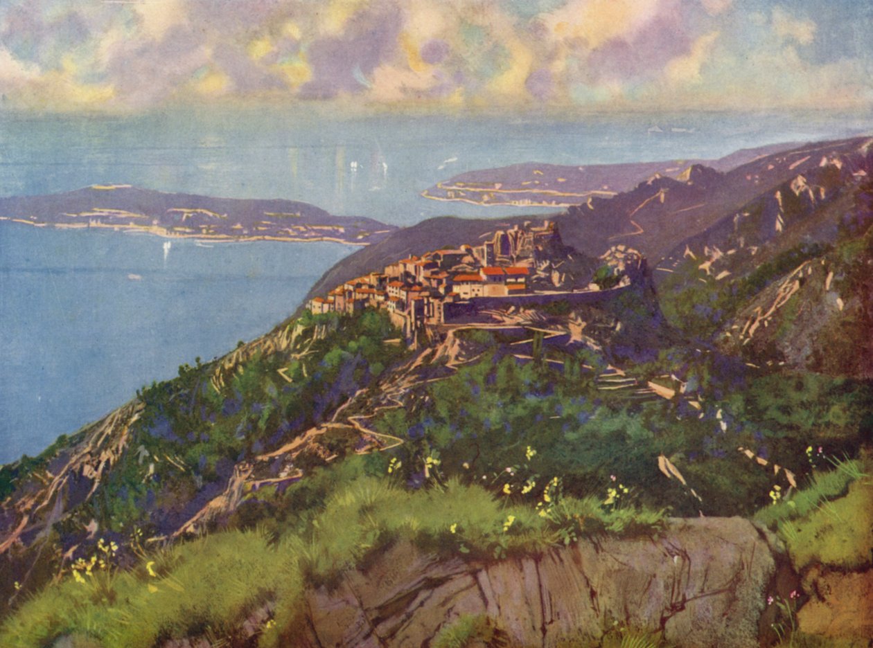 Eze, vista geral (litografia a cores) de European School