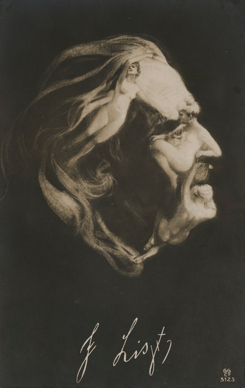 Franz Liszt, compositor, maestro e pianista húngaro (litografia) de European School