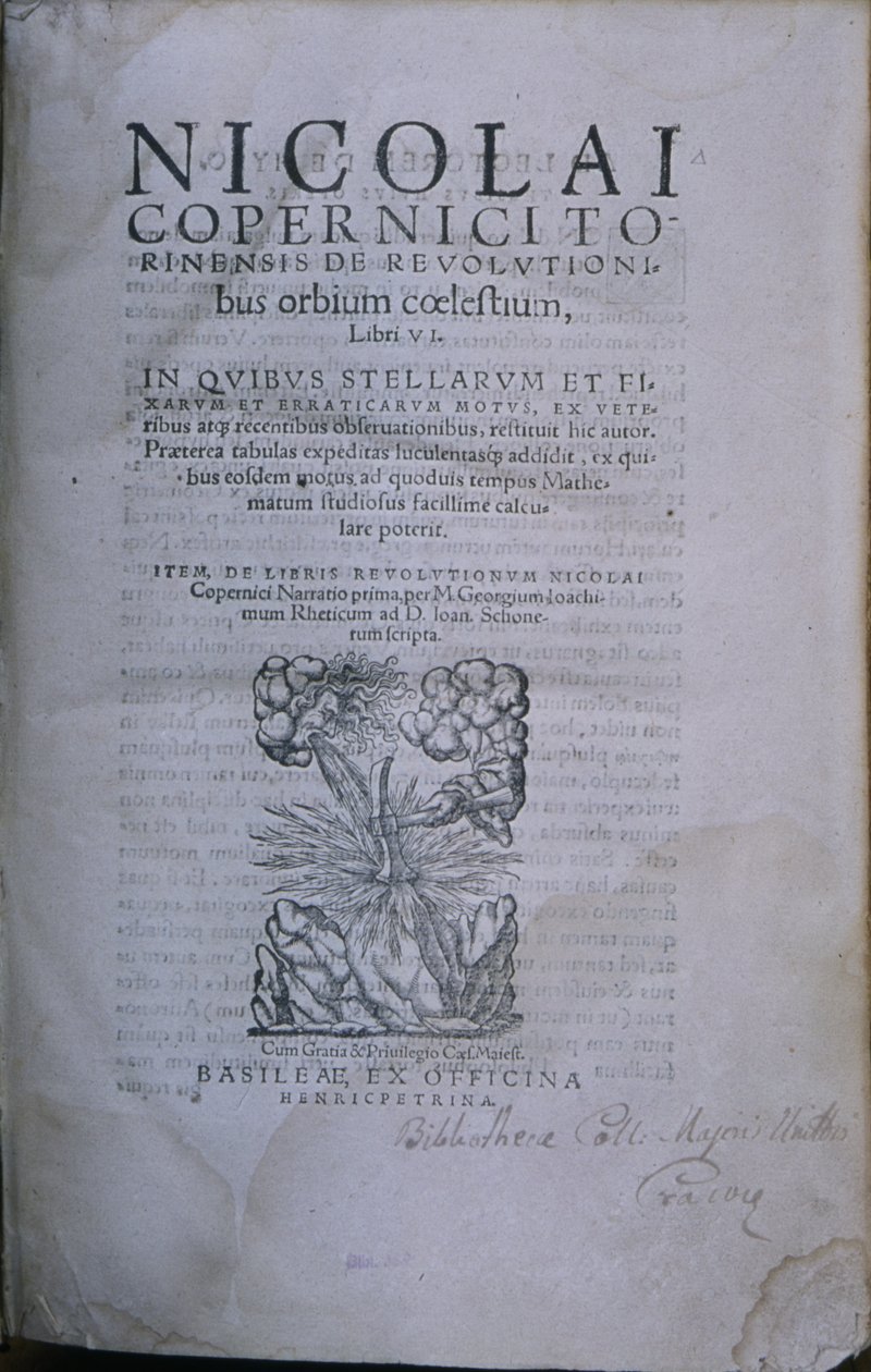 Frontispício da segunda edição do De Revolutionibus Orbium Coelestium de Nicholaus Copernicus (livro impresso) de European School