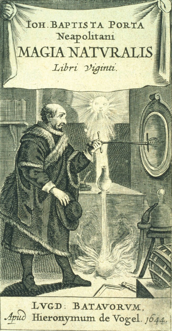 Frontispício para Magiae Naturalis Libri Viginti por Giovanni Battista della Porta, 1644 de European School