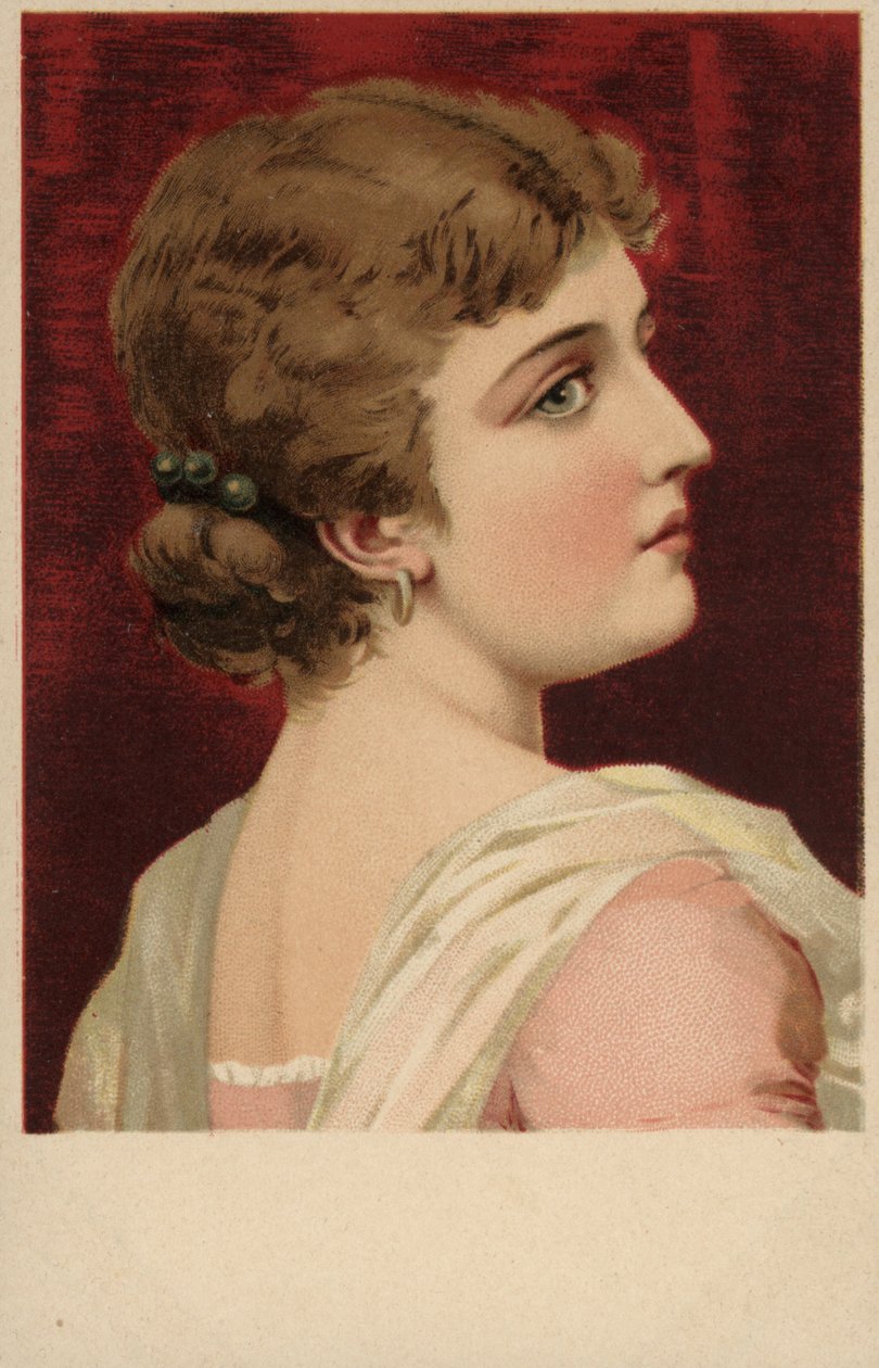 Rapariga com vestido cor-de-rosa (litografia a cores) de European School