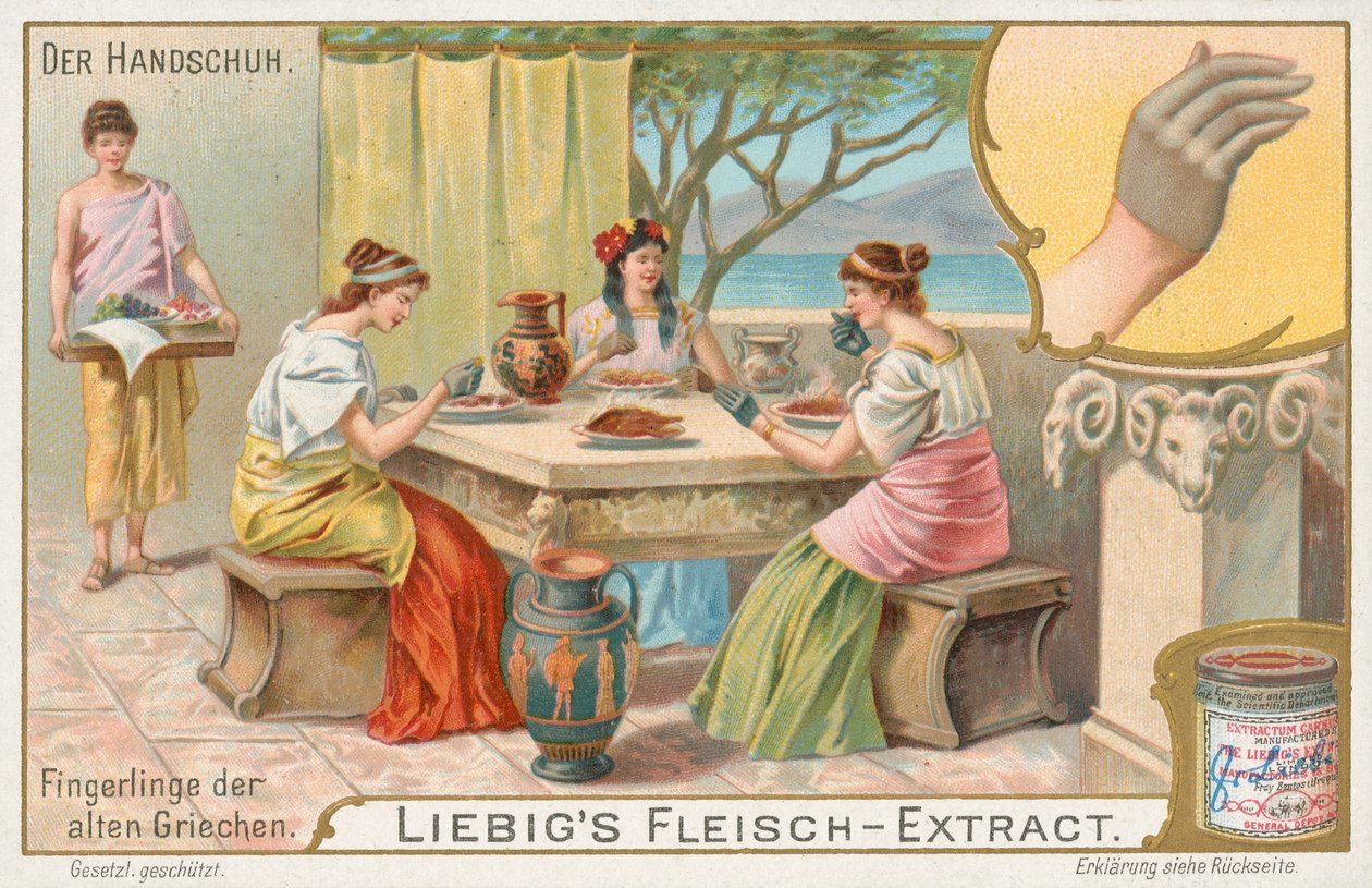 Luvas, cartão Liebig, início do século XX (cromo) de European School