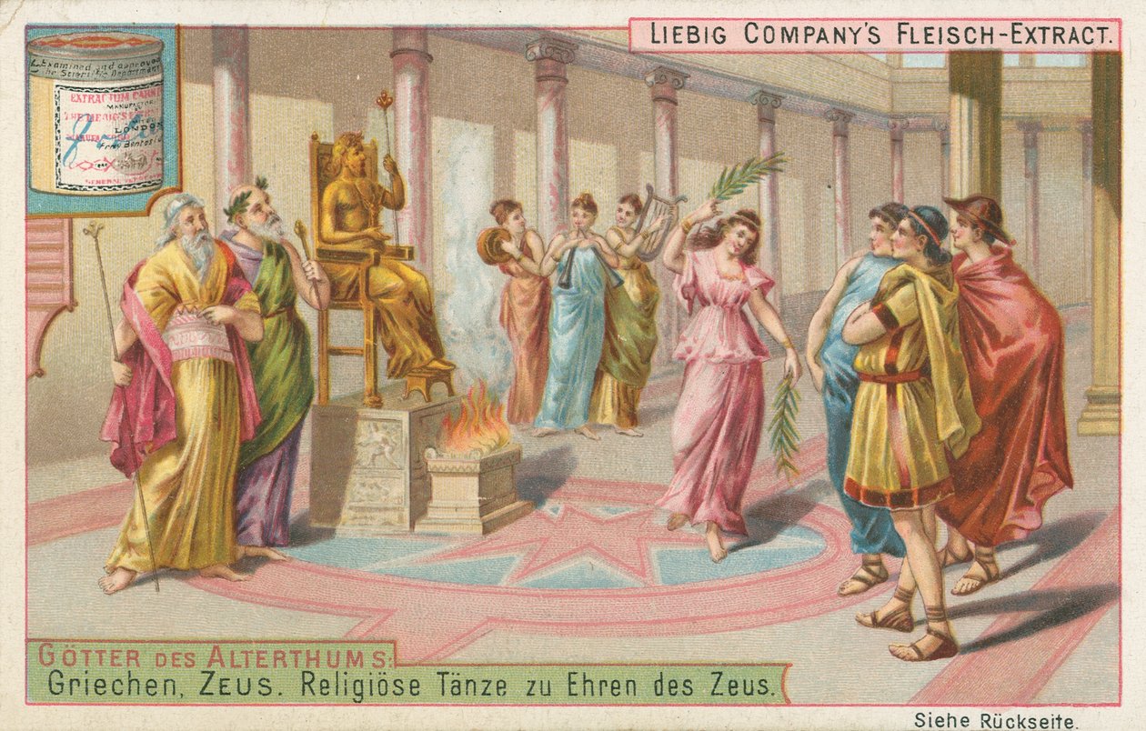 Grécia, Zeus, cartão Liebig, início do século XX (cromo) de European School