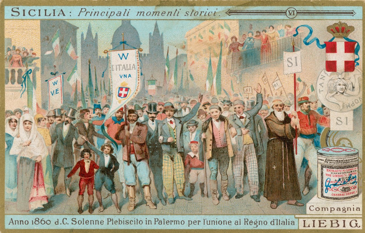 História da Sicília, cartão Liebig, início do século XX (cromo) de European School
