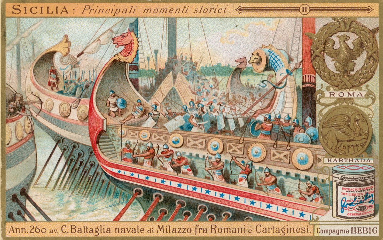 História da Sicília, cartão Liebig, início do século XX (cromo) de European School