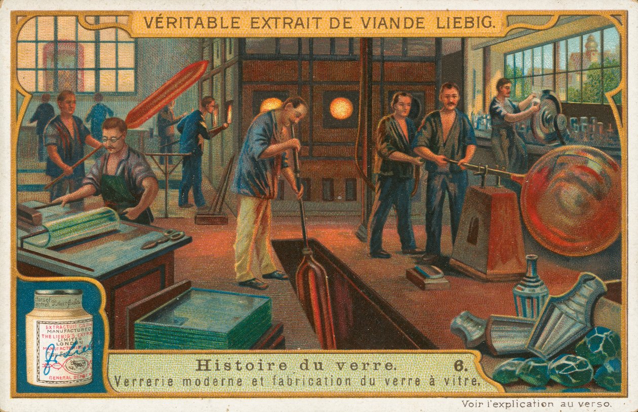 História do vidro, cartão Liebig, início do século XX (cromo) de European School