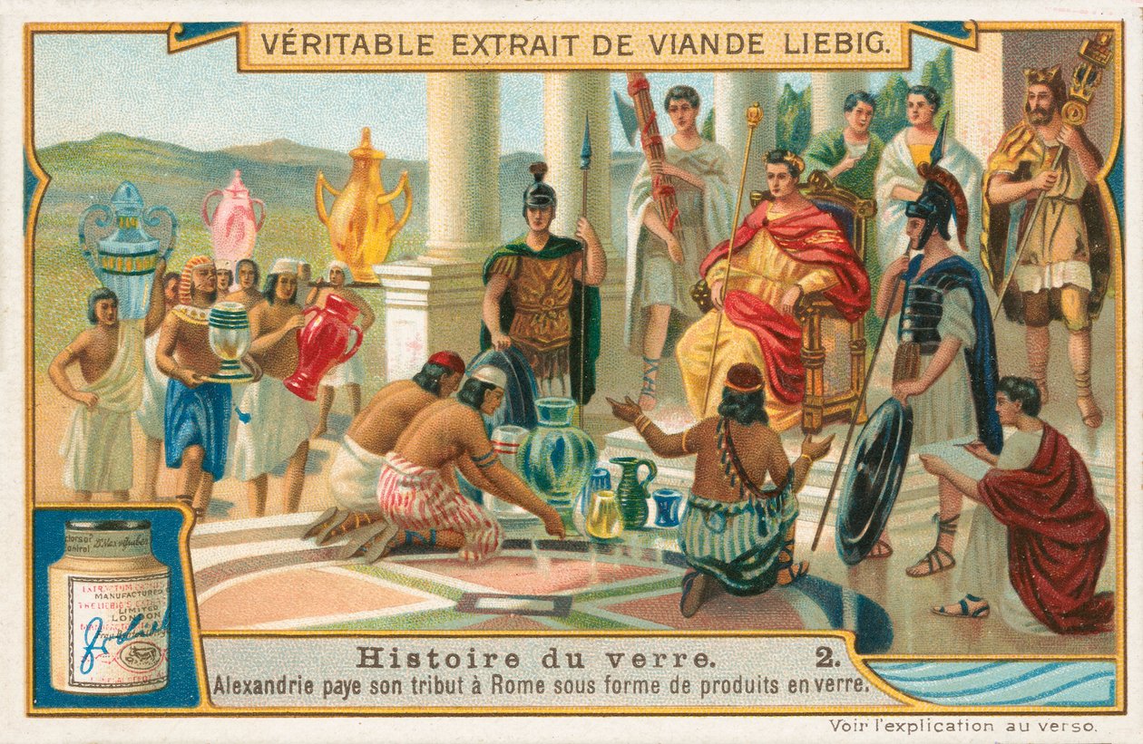 História do vidro, cartão Liebig, início do século XX (cromo) de European School