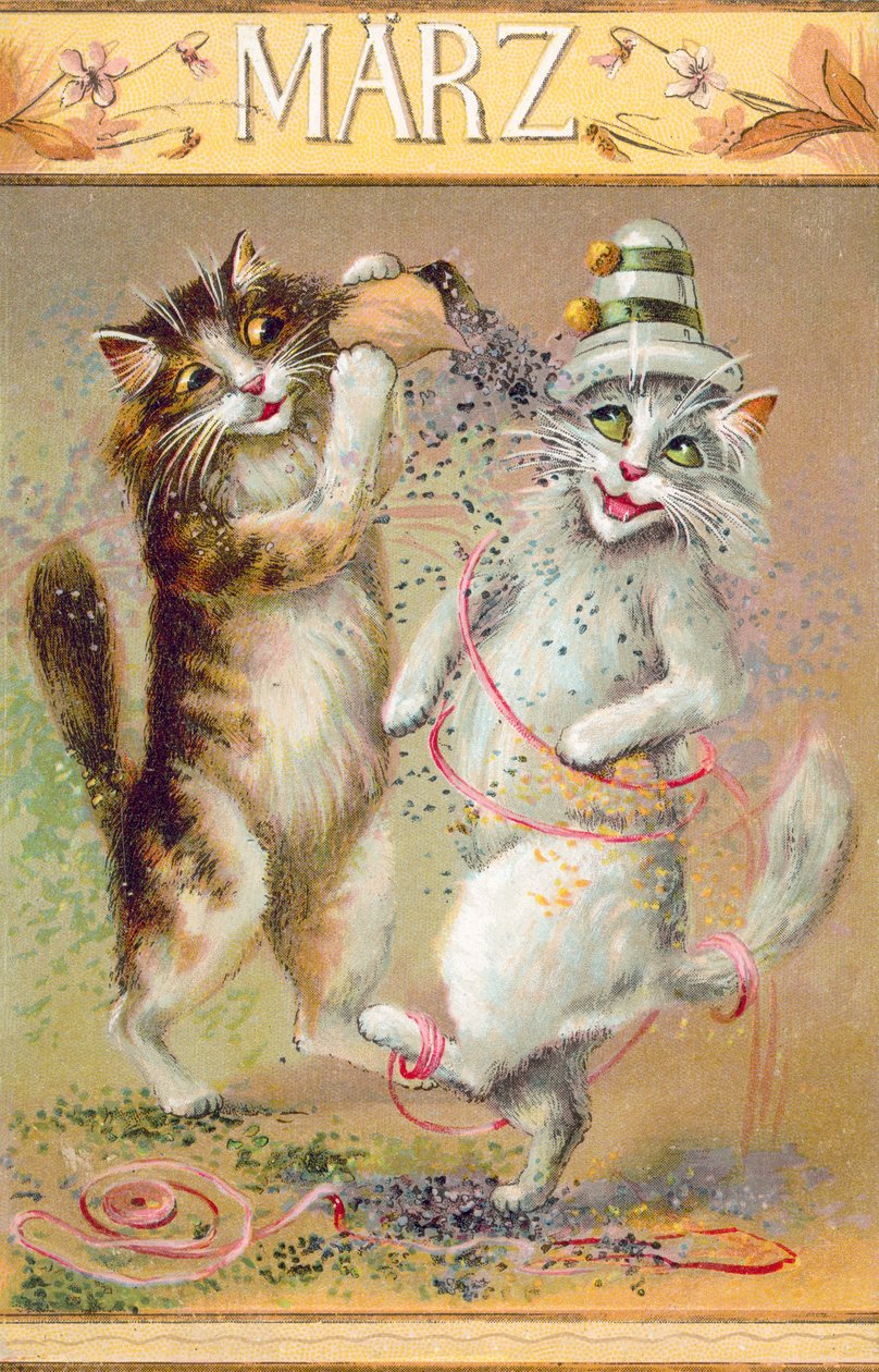 Postal humorístico de um gato (litografia a cores) de European School