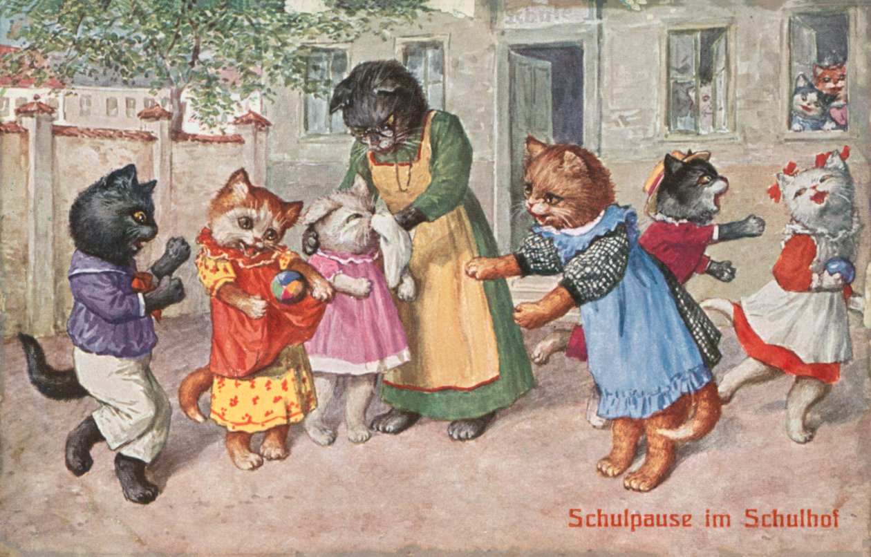 Postal humorístico de um gato (litografia a cores) de European School