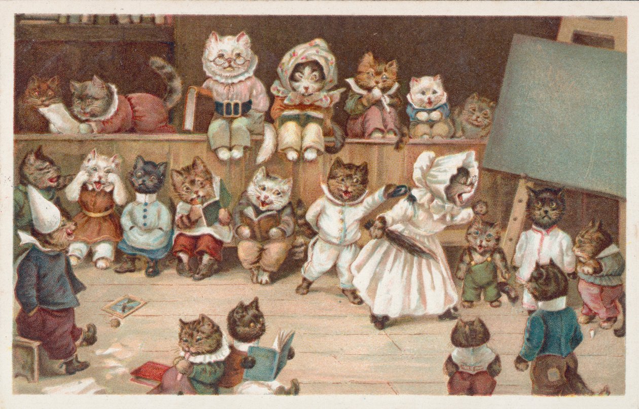 Postal humorístico de um gato (litografia a cores) de European School