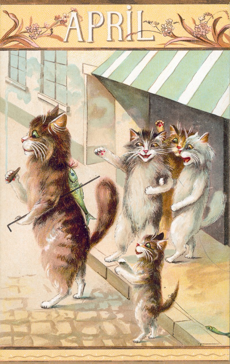 Postal humorístico de um gato (litografia a cores) de European School
