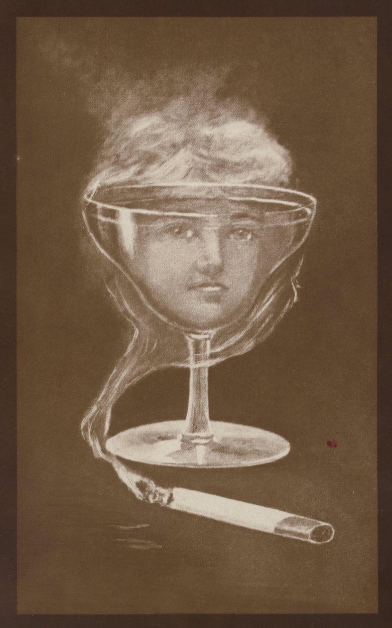 Imagem do rosto de uma mulher, criada por um copo de vinho e fumo de cigarro, c1917 (litografia) de European School