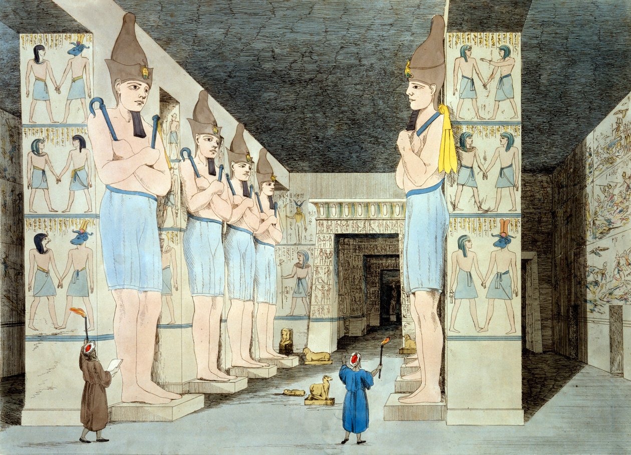 Interior, de, Rameses, templo, em, abu simbel, (coloured, etching) de European School