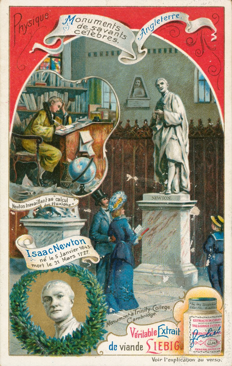 Isaac Newton, cartão Liebig, início do século XX (cromo) de European School