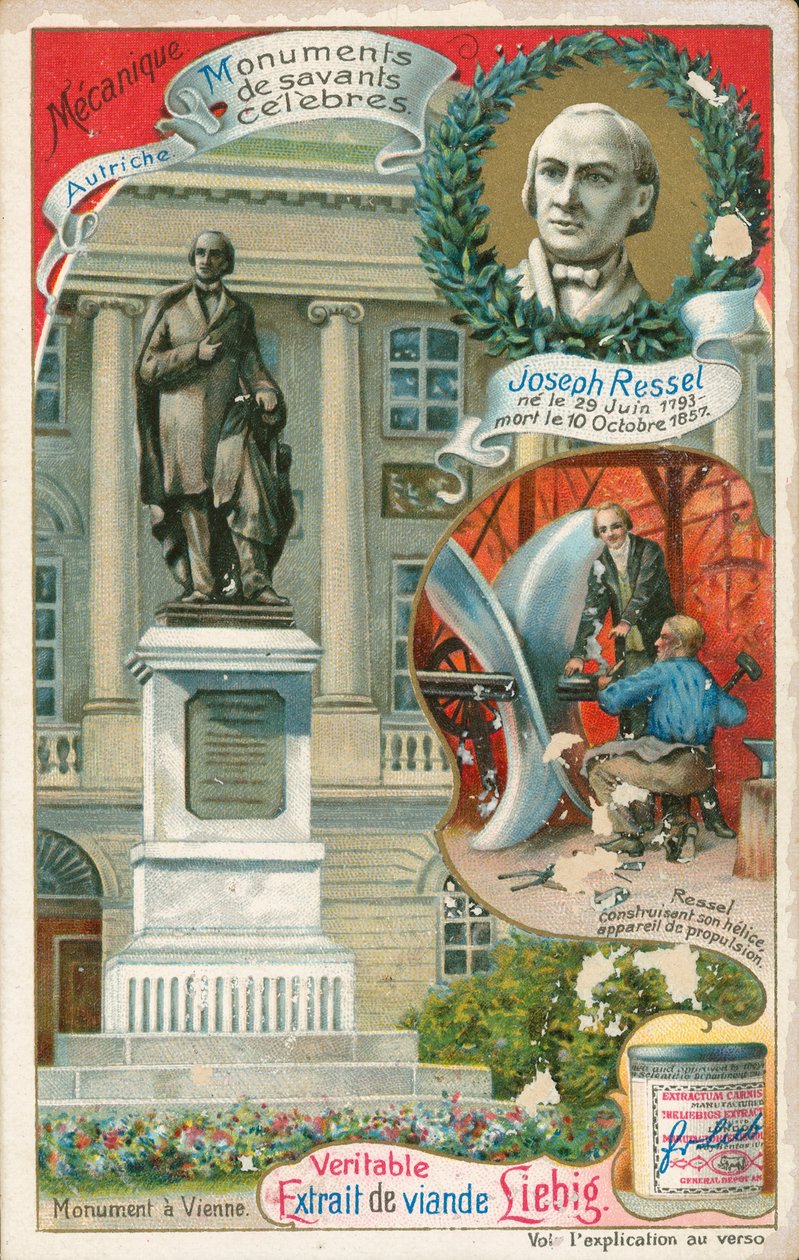 Joseph Ressel, cartão Liebig, início do século XX (cromo) de European School