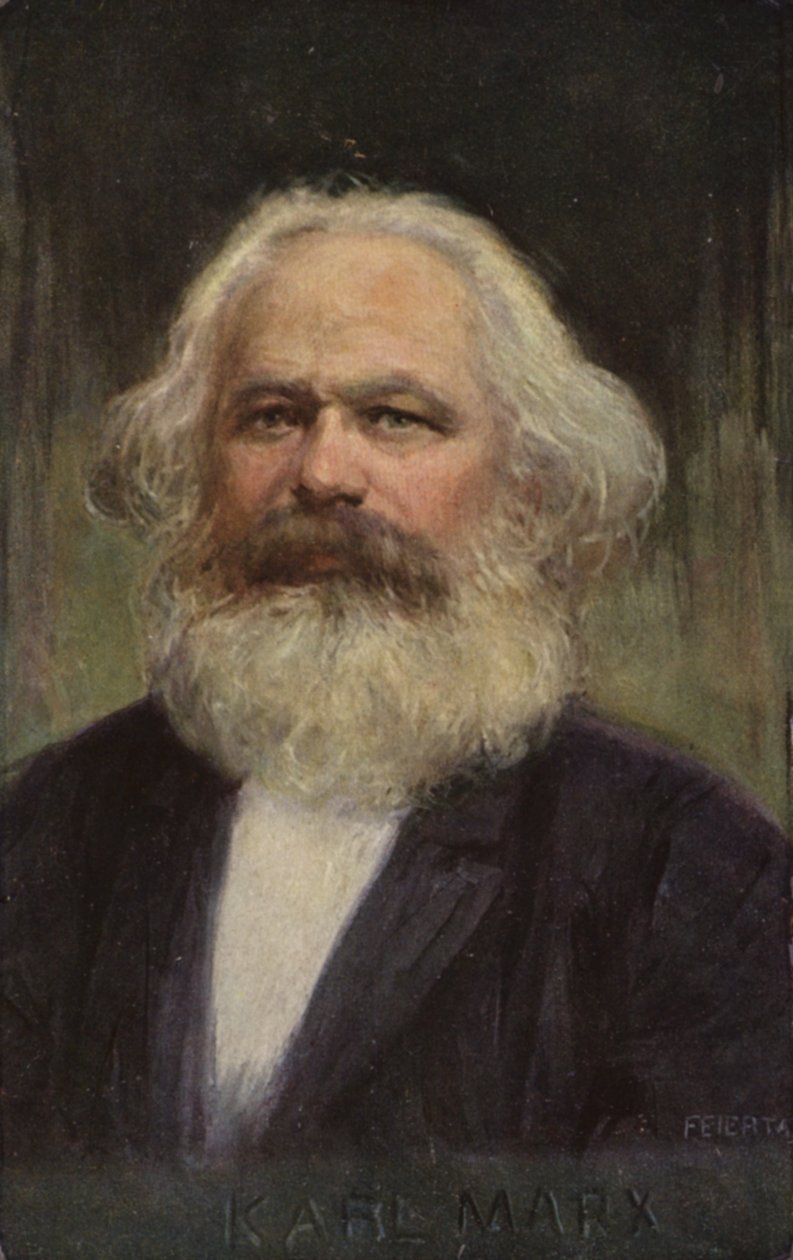 Karl Marx (1818-1883), filósofo, economista, historiador e teórico político alemão (litografia a cores) de European School