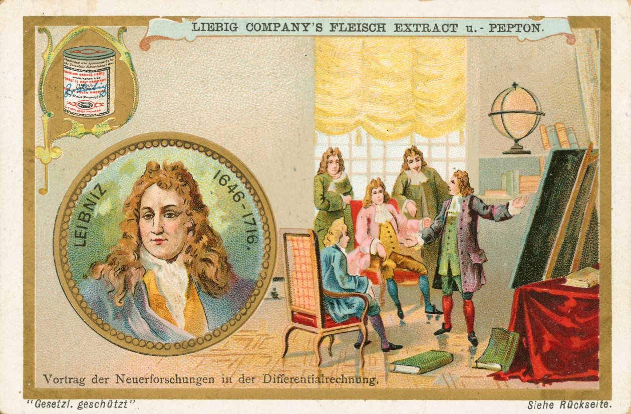 Liebniz, cartão Liebig, início do século XX (cromo) de European School