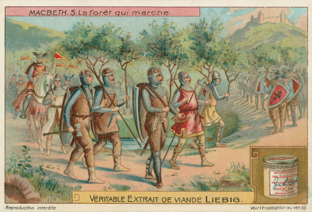 Macbeth. A floresta que marchava, cartão Liebig, início do século XX (cromo) de European School