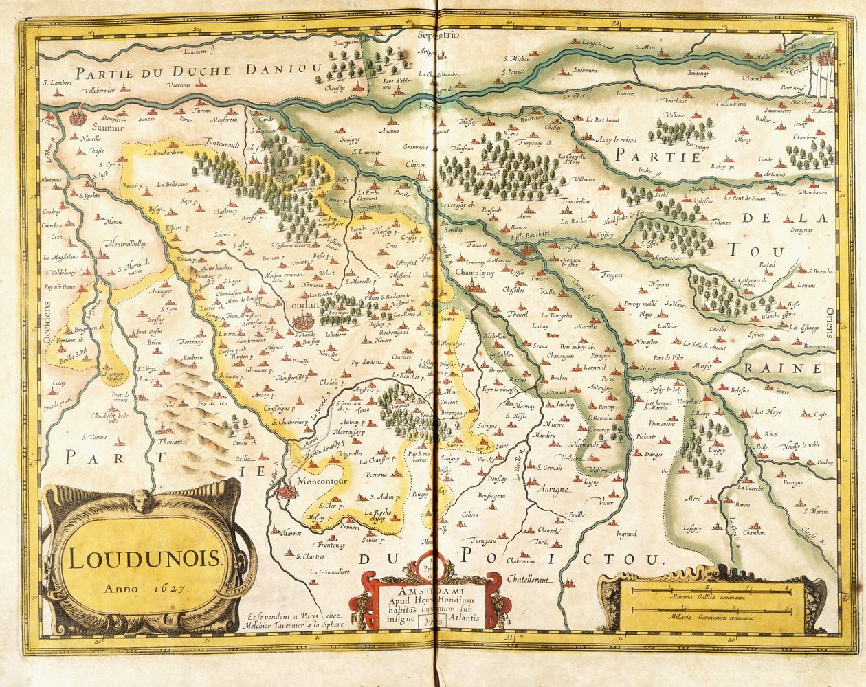 Mapa de Loudunois em 1627, 1631 de European School