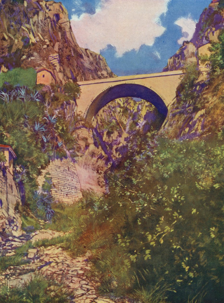 Menton, Le Pont St-Louis (litografia a cores) de European School