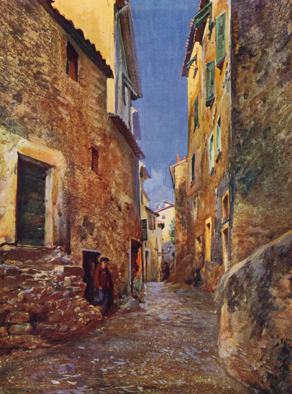 Menton, Rue dans la Vieille Ville (litografia a cores) de European School