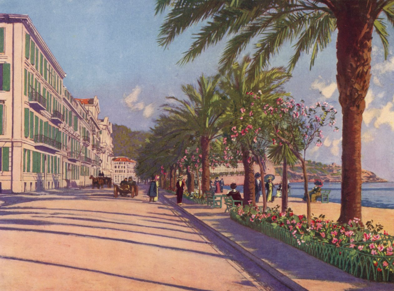 Nice, Promenade du Midi a leste (litografia a cores) de European School