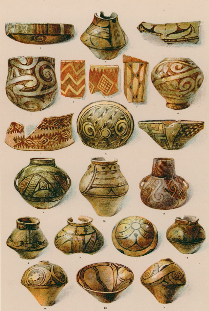 Ornamento: Sul da Rússia, Rumânia, Norte da Grécia, Fim da Idade da Pedra até ao início da Idade do Bronze (litografia a cores) de European School