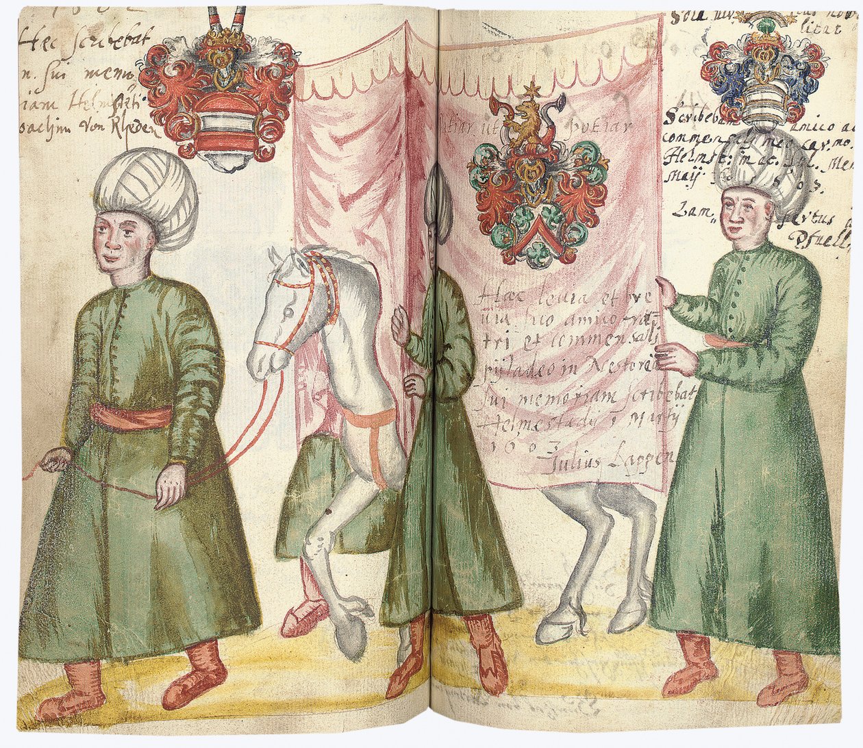 Páginas do Álbum Amicorum de Julius Pflug, incluindo trajes e brasões turcos, 1600-1313 de European School