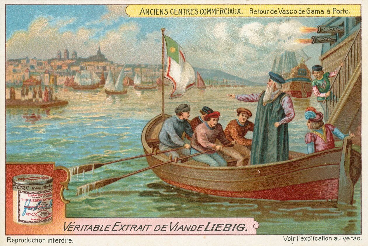Porto, Regresso de Vasco da Gama, cartão Liebig, início do século XX (cromo) de European School