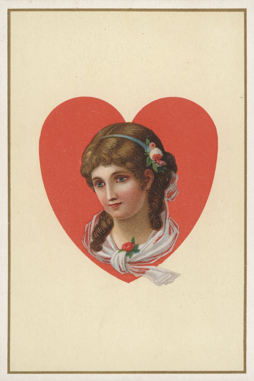 Retrato de uma rapariga numa carta de jogar (litografia a cores) de European School