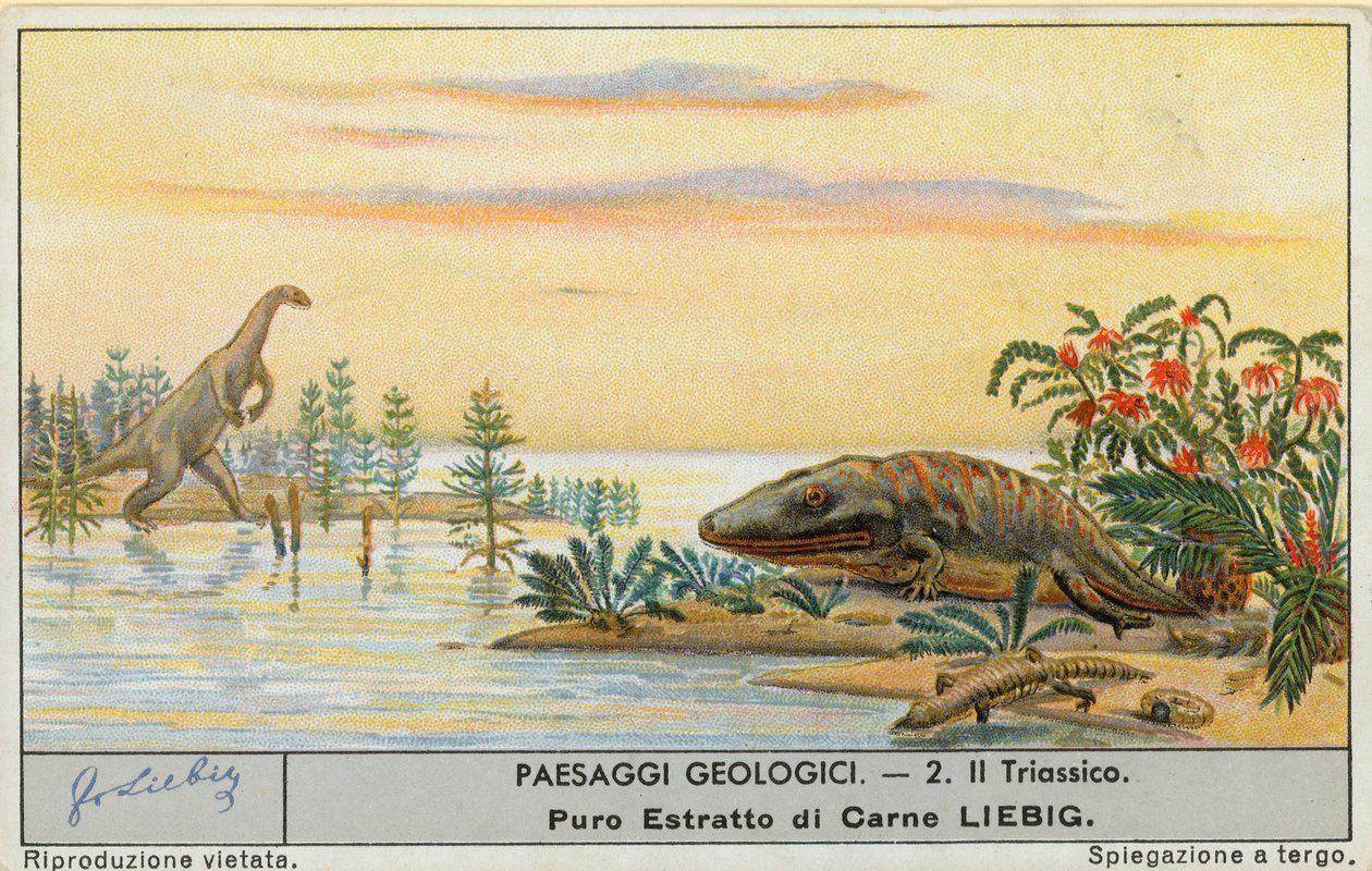 Mundo pré-histórico, cartão Liebig, início do século XX (cromo) de European School