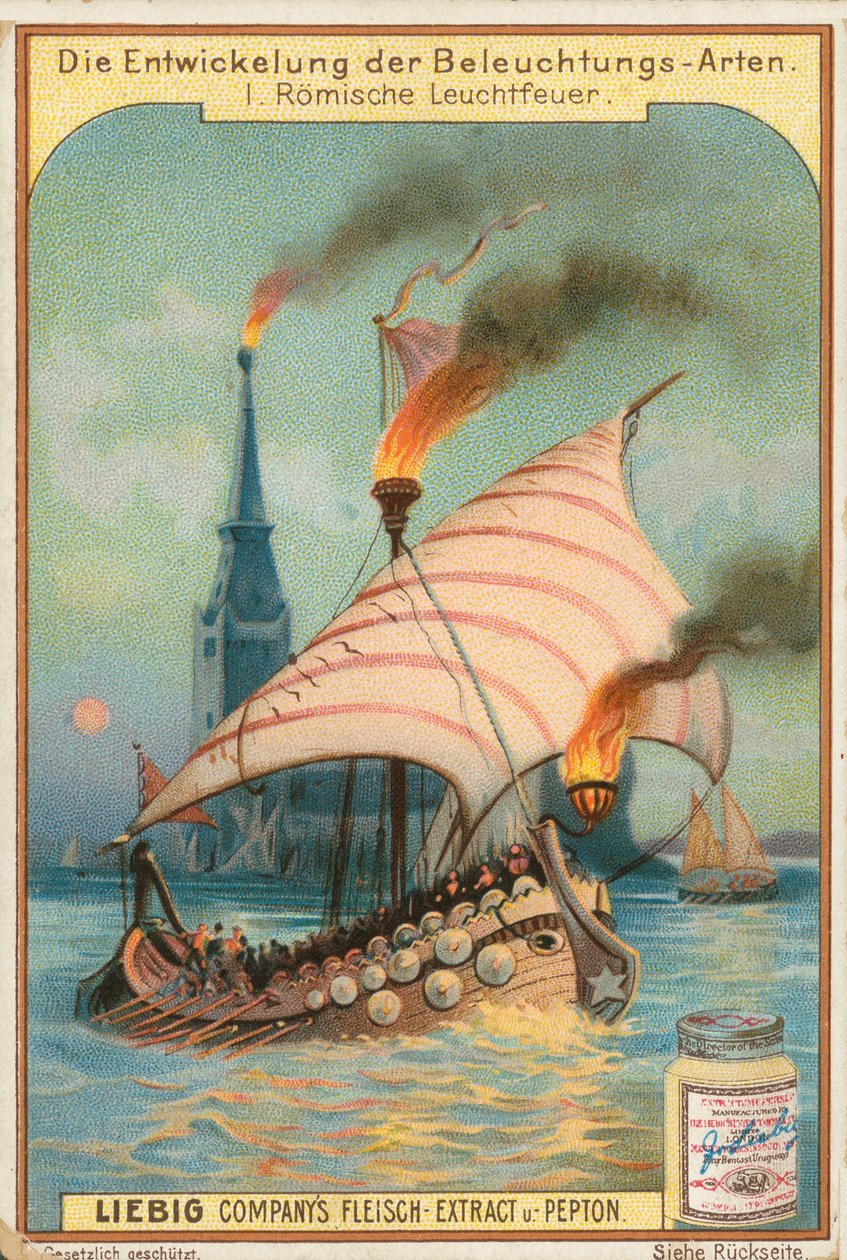 Galeão romano, cartão Liebig, início do século XX (cromo) de European School